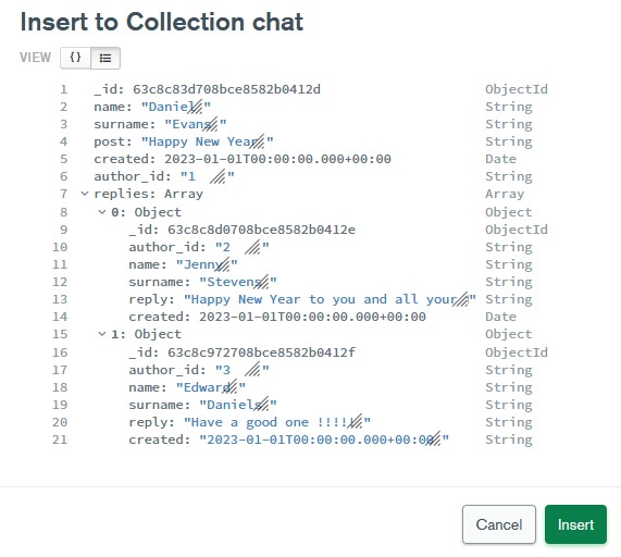 Document Inserted with value types